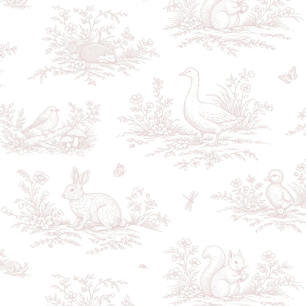 Diseño sin título (93) Papel pintado infantil animales del bosque rosa - Imagen 1
