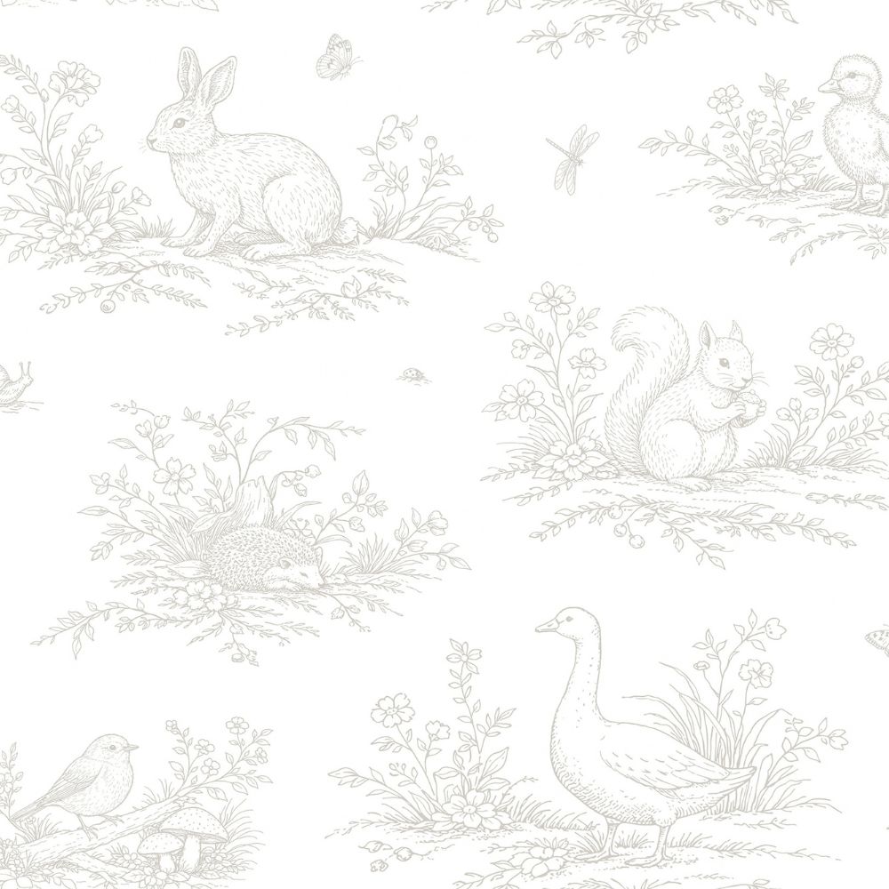 Diseño sin título (98) Papel pintado infantil animales del bosque gris - Imagen 1